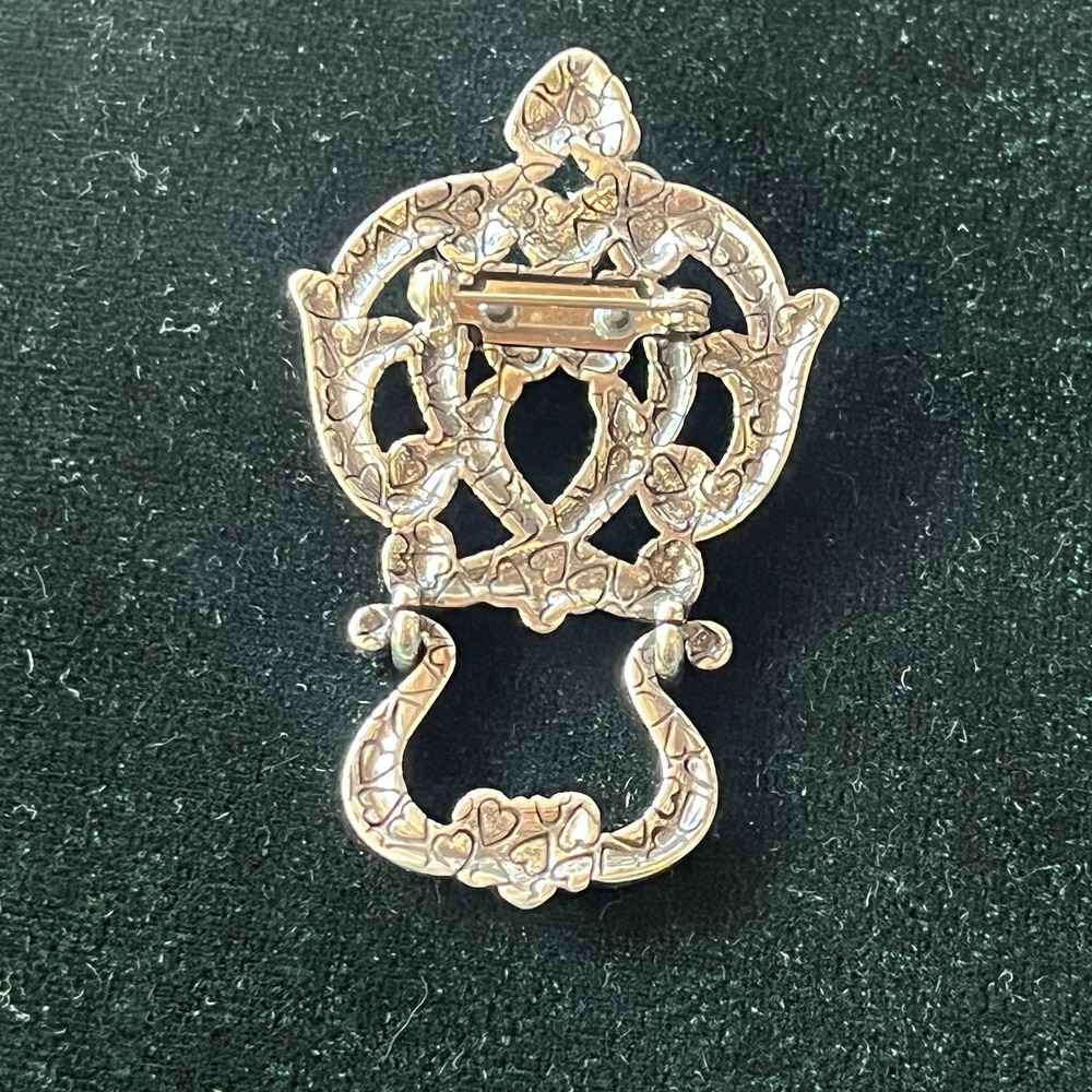 Brighton Silver Tone Filigree Heart Scroll Hinged Brooch, Eyeglass Holder E990 - Picture 2 of 6